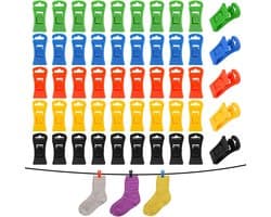50 stuks - Sokkenklemmen voor wasgoed - Antislip wasknijpers - Waslijnknijpers, 5 kleuren - Sokkenhouders - Sokkenklemmen voor Wasmachine en Droger - Sokkenclips met haak - Waslijnknijpers - Kleurrijke sokkenhouder