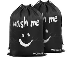 Wonair - Waszak - Waszakken - Waszak groot - Waszakken voor wasgoed - Opbergtas - 60x90cm - 2 Stuks - Zwart - Laundry bag met trekkoord