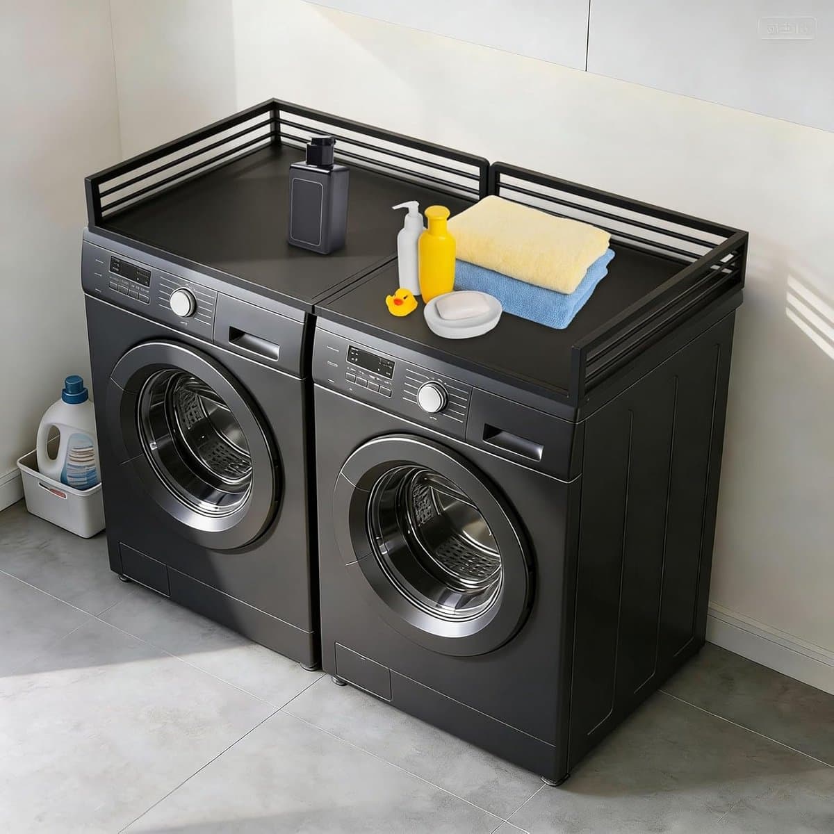 Wasdroger Werkblad - Wasmachine Bovenbouw - Extra Opbergruimte - Verhoogde Beschermstrips - 145 x 70 cm - Zwart — afbeelding 1