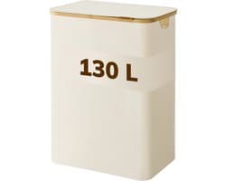 ACAZA Wasmand Met Deksel - 2 Vakken - 130 L - Bamboe - 52 x 38,5 x 70,5 cm - Beige