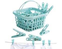 30 plastic wasknijpers - Inclusief handig ophangmandje - Plastic wasknijpers - Blauw - Geschikt voor thuis, keuken, kledingkast en badkamer