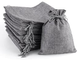 Jute Zakje met Trekkoord 20x15 cm Grijs Linnen Opbergzak voor Fruit en Kerstcreaties — afbeelding 1