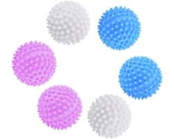 Drogerballen van kunststof, 6 stuks wasballen voor zachte kleding in wasmachine en droger, wit/blauw/roze, 4 cm