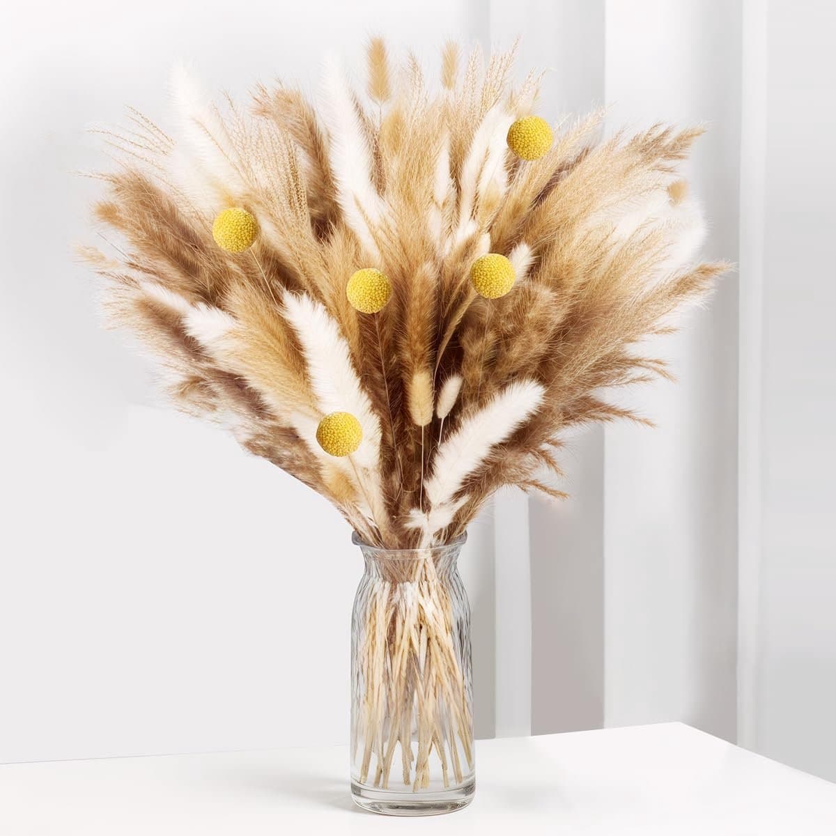 100-delige Pampas Gras droge bloemen decoratie, Fluffy droge bloemen, droge bloem boeket voor bruiloft tafel vazen Woonkamer Boho Home Decor (luxe) — afbeelding 1