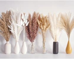 125 stuks gedroogd pampasgrasboeket, boho-tafeldecoratie, konijnenstaarten gedroogde bloemen, bruin pampas, wit pampasgras voor bruiloften, thuisdecoratie, rustieke feesten en babyshowerdecoraties