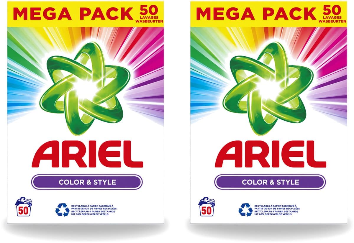 2 x Ariel Color & Style - Waspoeder - Gekleurde Was - 50 Wasbeurten - Voordeelverpakking - 2 stuks — afbeelding 1