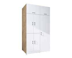 Roomart DORA-II Wasmachine Ombouwkast 130x230 cm met Opzetkast - Wit Eiken