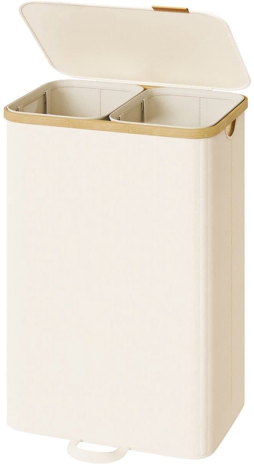 Klarven® Wasmand Creme - Wasmand met Deksel - Wasmanden - Laundry Basket - Uitneembare Waszak, 150 Liter Inhoud — afbeelding 1