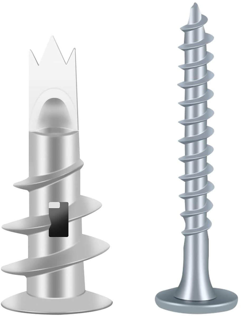 50 stuks Gipskartonpluggen, zelfborende Rigipspluggen, metalen holle muurpluggen, pluggen met schroeven, voor bevestiging in steen, bakstenen, beton, gipsplaten en meer — afbeelding 1