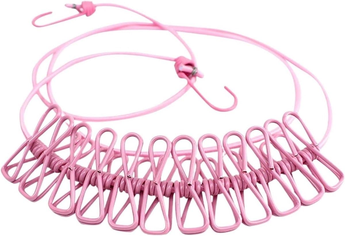 Draagbare Waslijn - Reis Waslijn - Kleding Drogen - Met 12 Wasknijpers - 180cm - Roze — afbeelding 1