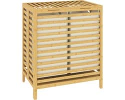 Bamboe wasmand met deksel - 2 manden - opvouwbaar - 64 liter - naturel en crèmewit