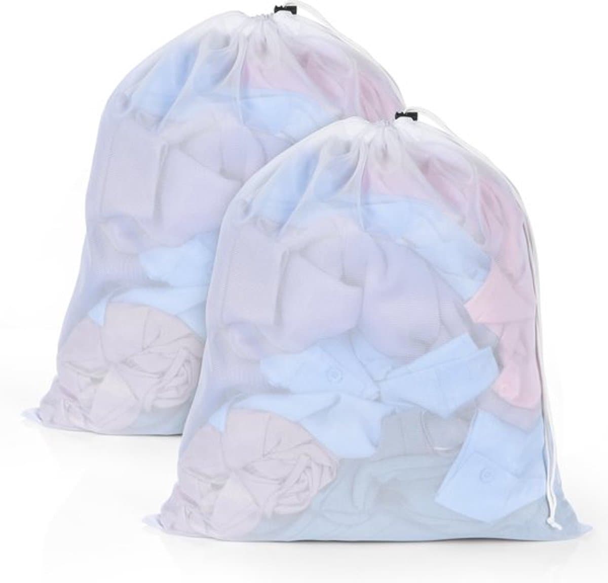 OTraki Wasnet voor wasmachine, 40 x 50 cm, 2 stuks, grote waszak, met trekkoord, herbruikbare fijnmazige waszakken voor college, slaapzaal en woning (wit) — afbeelding 1