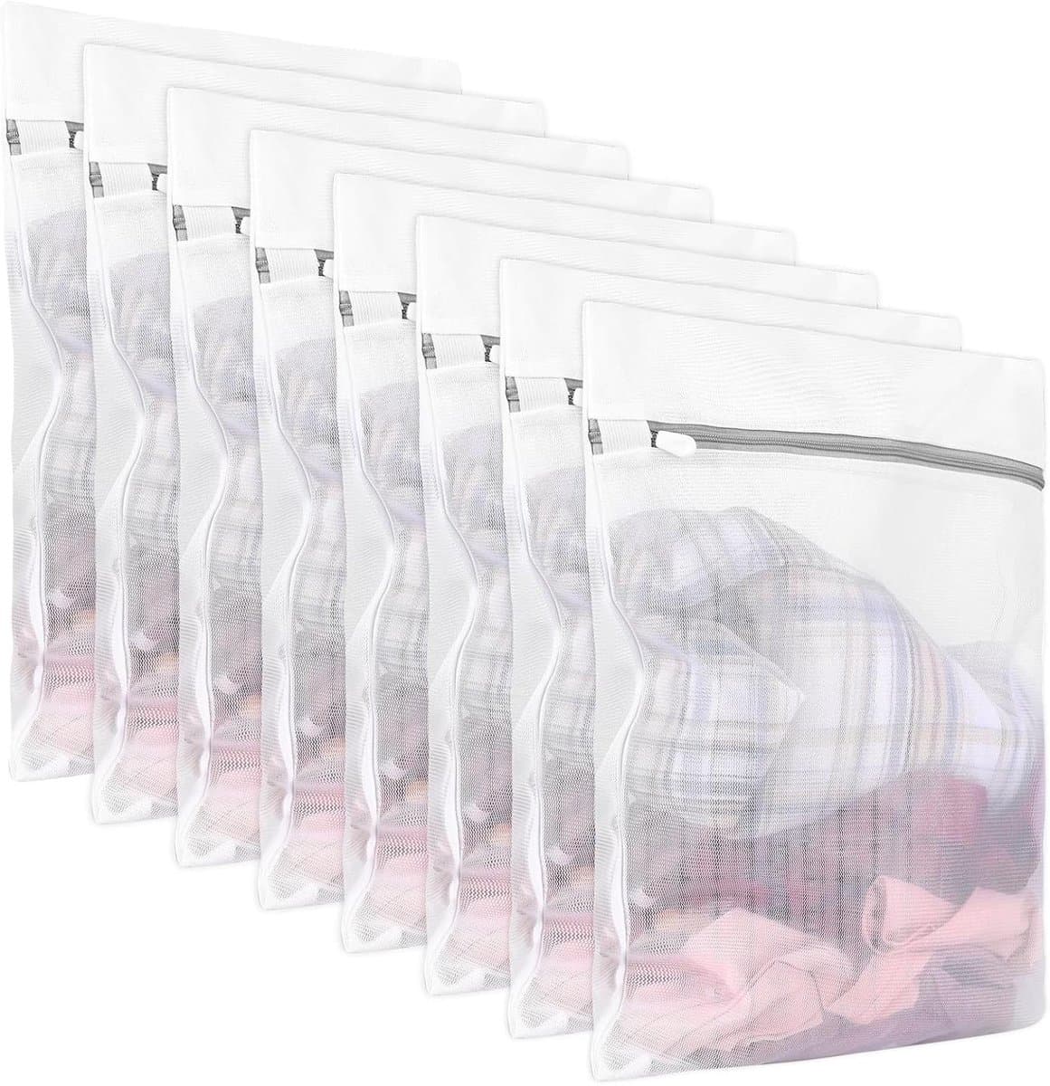 Wäschenetz Set - Wäschesäcke Feinwäsche - 8 Stuks 40x30cm - Versteckte Rits Mesh - Wasmachine Ondergoed Reizen - Wit Transparant — afbeelding 1