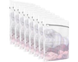 Wäschenetz Set - Wäschesäcke Feinwäsche - 8 Stuks 40x30cm - Versteckte Rits Mesh - Wasmachine Ondergoed Reizen - Wit Transparant
