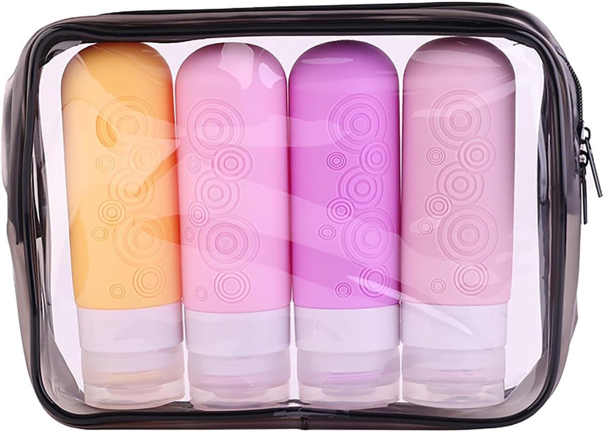 Siliconen Reisflessen, lekvrije siliconen reisflessen containers travel bottles, navulbaar en knijpbaar, voor lotion, douchegel en shampoo, reisaccessoire het vliegtuig, 90 ml — afbeelding 1