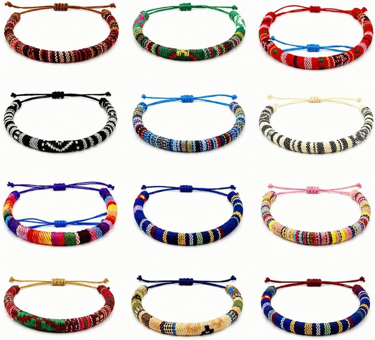 Vriendschapsarmbanden 12 stuks - meerkleurig - gevlochten - handgemaakt cadeau - SnelShoppen — afbeelding 1
