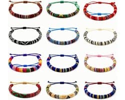 Vriendschapsarmbanden 12 stuks - meerkleurig - gevlochten - handgemaakt cadeau - SnelShoppen