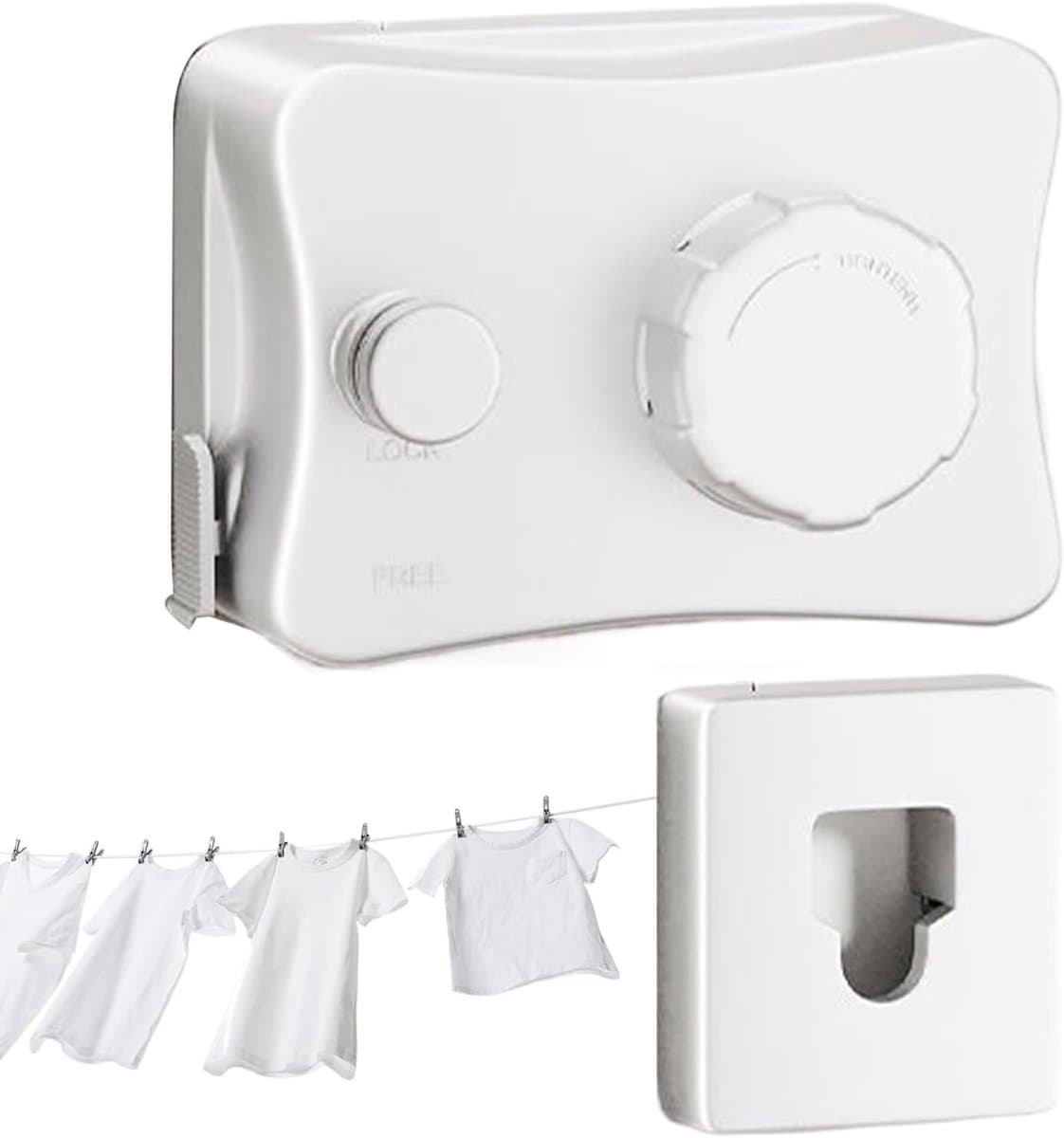 Intrekbare Waslijn - Drooghanger - Kleding Drogen - Vergrendelingsmechanisme - 5 meter - Wit — afbeelding 1