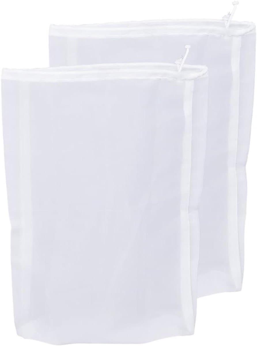 Herbruikbare Gaaszak - Nylon Zeef - Thuis Brouwen - Met Trekkoord - 2 Pakken 32x22cm - Wit — afbeelding 1