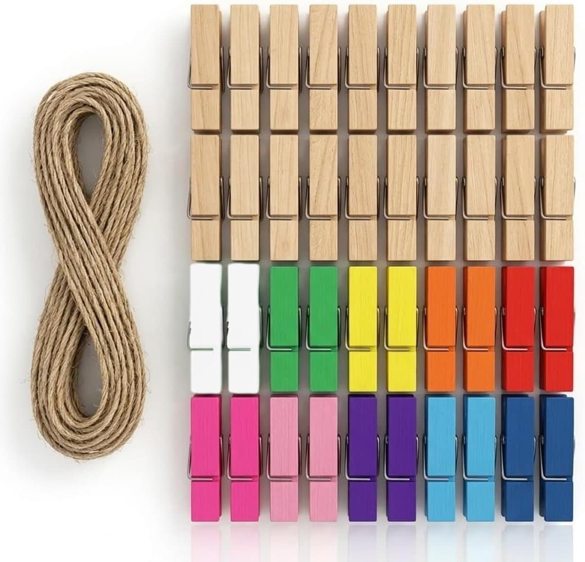40 stuks kleine houten knijpers met draad voor fotowand, foto's ophangen en bruiloftdecoraties — afbeelding 1