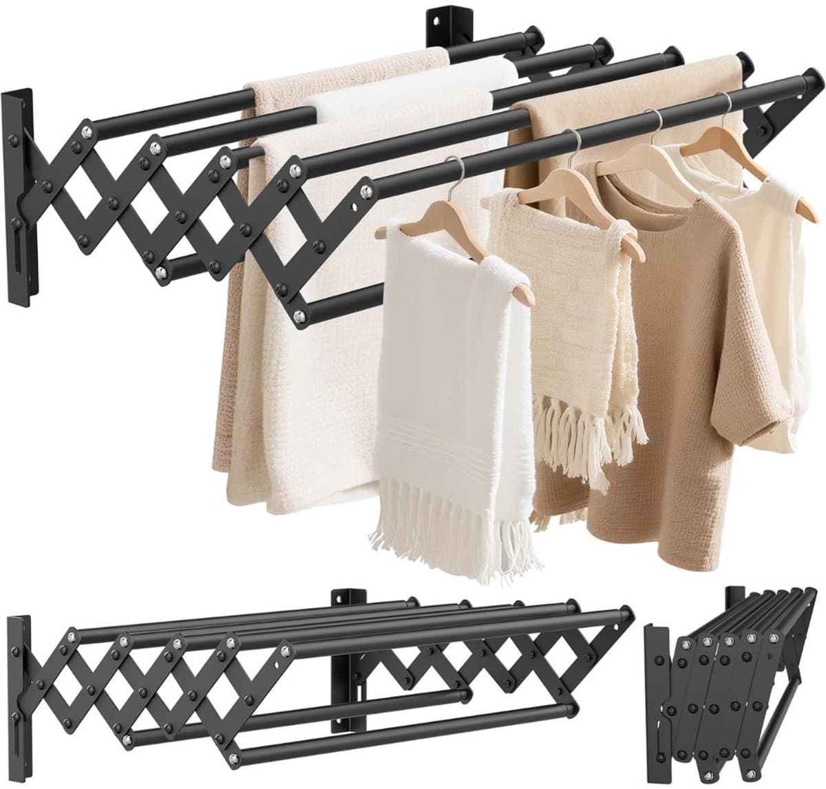 Wanddroogrek – Ophangbaar Wasrek voor Kleding – Ruimtebesparend - Zwart - 42cm x 13cm x 12cm — afbeelding 1