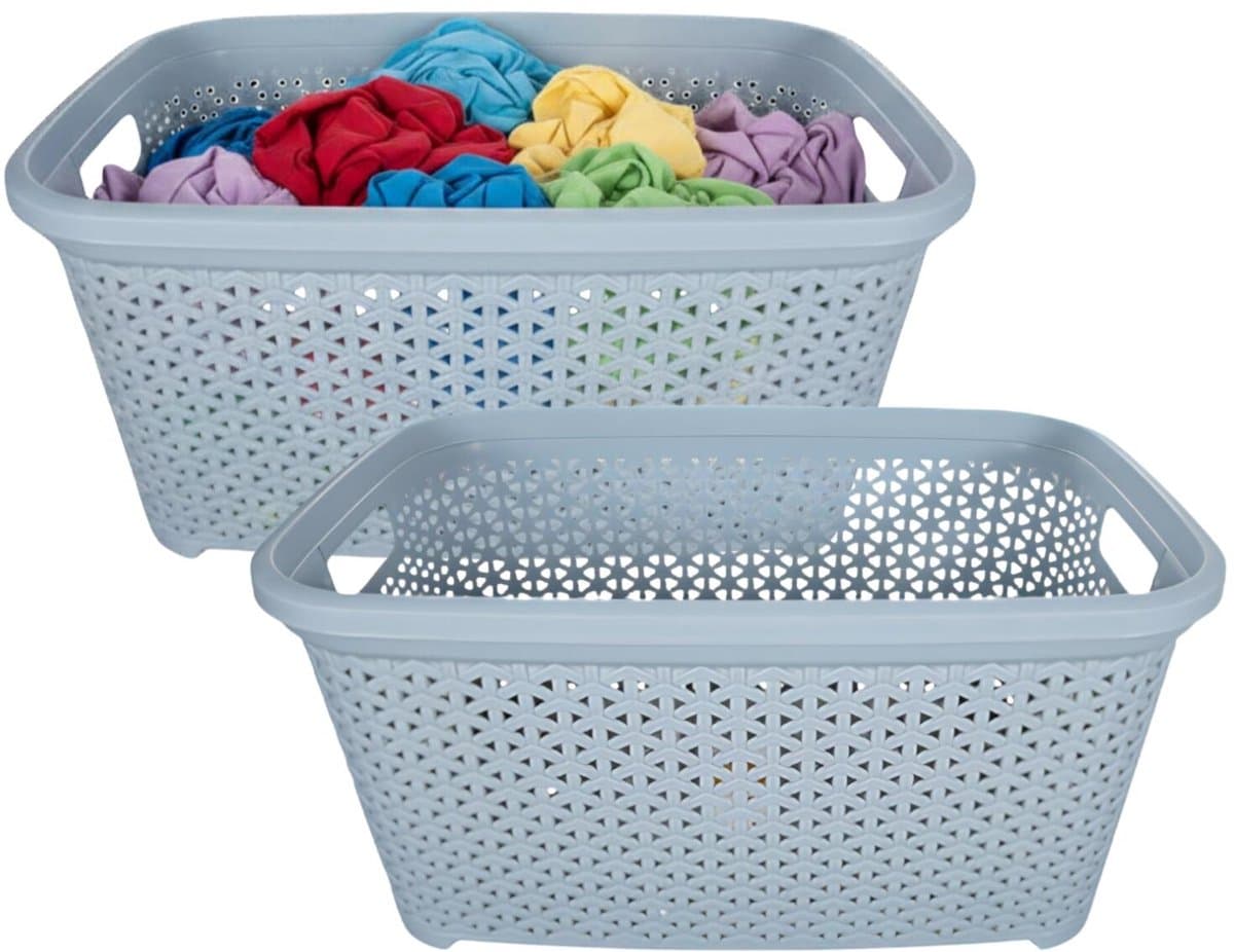 Storage Solutions wasmand - 2x - 35 liter - blauw - 54 x 37 x 26 cm - Kunststof - Draagmand — afbeelding 1