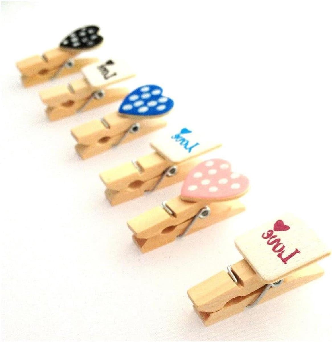 Mini Wasknijpers - Houten Clips - Decoratief Ophangen - Met Hartjes - 24 Stuks - Natuurlijk Hout — afbeelding 1