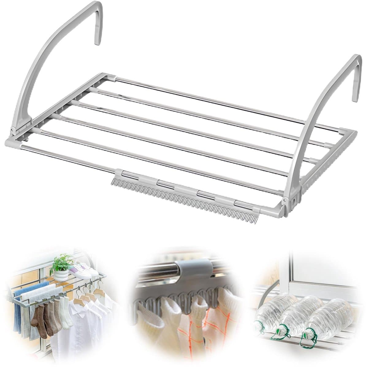 Dailygoods- Wasrek Uittrekbaar - Opvouwbaar Droogrek - Balkonrek - Wanddroogrek - Geschikt voor Binnen/Buiten - Roestvrij Staal 44-76 cm — afbeelding 1