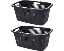 Excellent Houseware Wasmand - 2x - antraciet grijs - 38L - kunststof - 60 x 40 x 26 cm