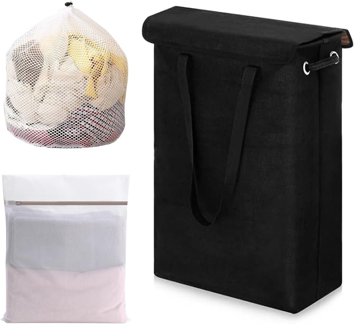 Vouwbare Wasmand met Deksel, 45 Liter, Smal en Hoog, Ideaal voor Badkamer en Slaapkamer, Inclusief 2 Waszakken voor Efficiënt Wassen en Organiseren — afbeelding 1