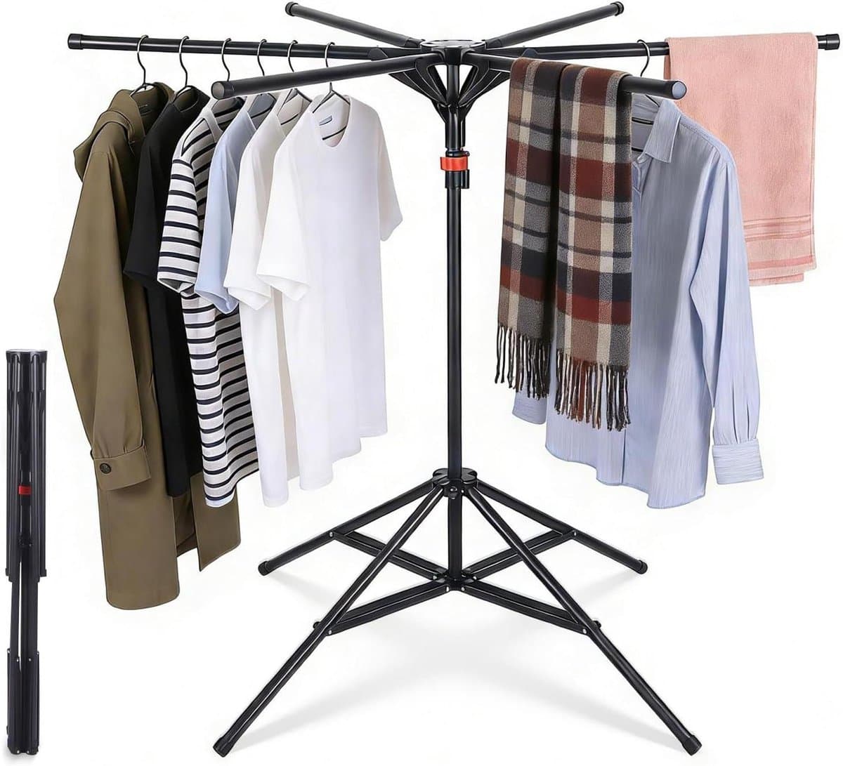 Droogmolen Hoog - Kledingrek Staand - Kleding Drogen - 6 Verstelbare Vleugels - Tot 20kg - Zwart — afbeelding 1