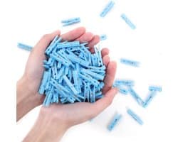Kunststof Wasknijpers - Mini Clips - Feestdecoratie - Inclusief Opbergtas - 100 stuks - Blauw