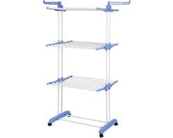 Wasrek met wieltjes - Kledingdroger toren - Ruimtebesparend drogen - Inklapbaar met zijvleugels - 170 cm hoog - Blauw — afbeelding 1