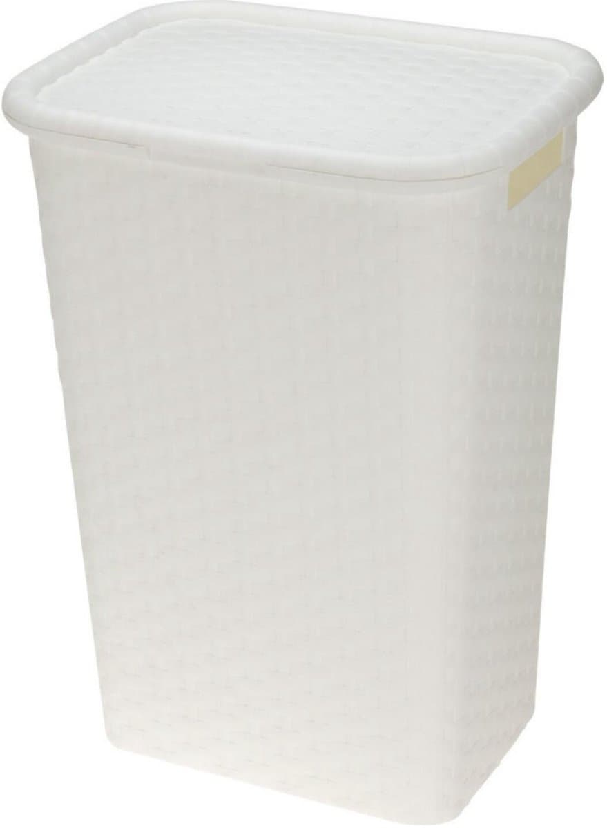 Benson Wasmand - rotan - met deksel - wit - 60 liter - 33 x 44 x 60 cm - kunststof — afbeelding 1
