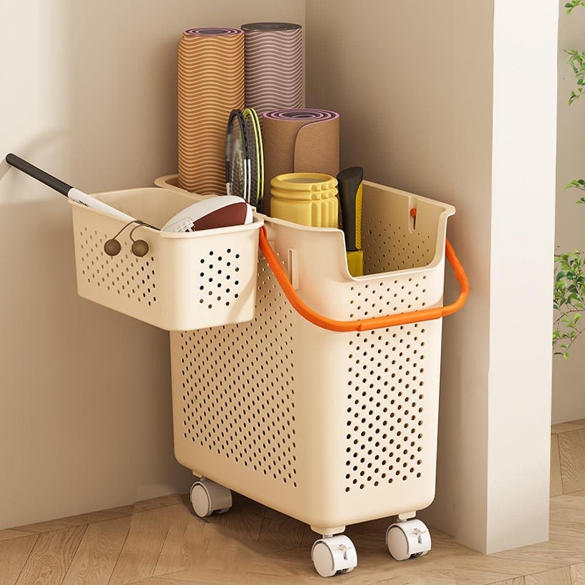 Wasmand met wielen - Smalle opberger - Kleding sorteren - Geen montage nodig - 40 x 25.5 x 43.5 cm — afbeelding 1