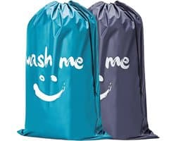 2 Stuks - Grote Waszakken - 70 x 45 cm - Opvouwbare Reiswaszak - Met Trekkoord - Opbergzak voor Vuile Wasgoed - Polyester - Praktische Opbergzak voor Vuile Wasgoed - Geschikt voor Reis, Slaapzalen en Thuis - Blauw, Grijs — afbeelding 1
