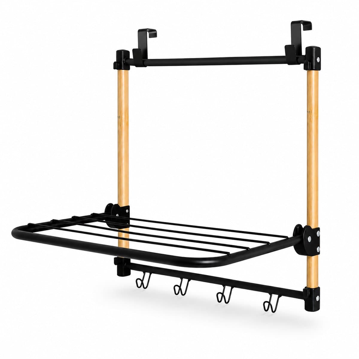 Govic® Droogrek Hangend Bamboe - zwart - wasrek inklapbaar - Wanddroogrek - Ophangbaar droogrek - droogrek deur - hangdroogrek — afbeelding 1