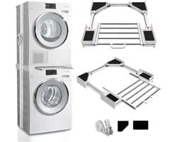 Verstelbaar Wasmachine & Droger Stapelrek – Universeel Model – Met Bevestigingsbanden & Anti-slip Pads