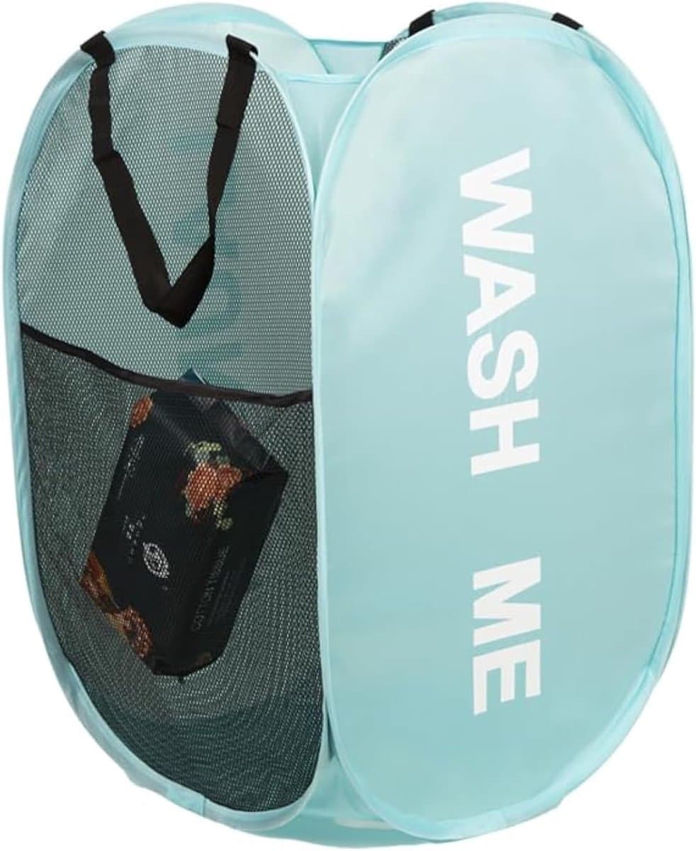 Opvouwbare wasmand, pop-up wasmanden, waszak, wasmand voor vuile was met handvat voor badkamer, slaapkamer, wasruimte, kinderkamer en op reis, blauw — afbeelding 1