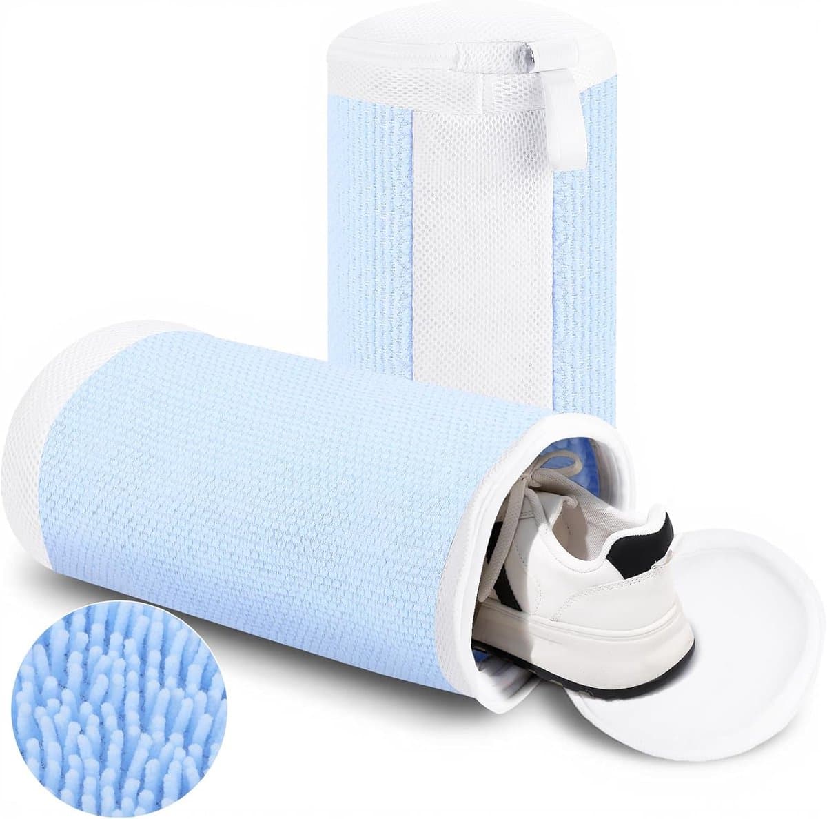 Famanu – 2 stuks schoenwaszakken, wasmachine, 40 x 20 cm, herbruikbare schoenenzak, waszak, groot, blauw wit — afbeelding 1