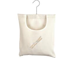 Wasknijperzak Canvas - Klemmenhouder Opberger - Wassen Strijken - Inclusief Ophanghaak - 32 cm Hoog - Natuurlijk