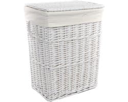 Wasmand Wilgentenen Wit met Deksel en Waszak — afbeelding 1
