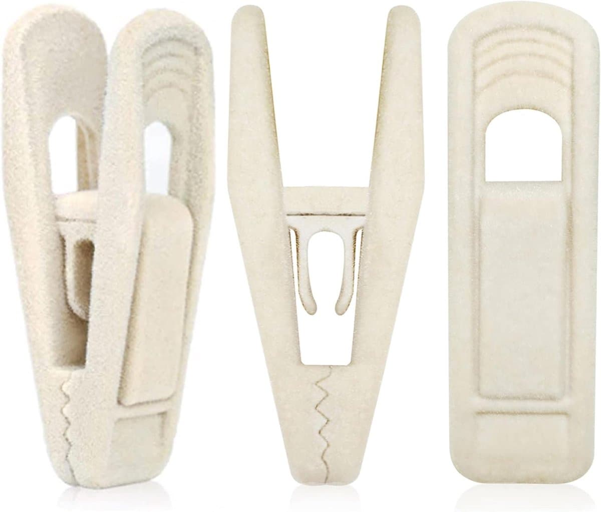 Fluwelen hangerclips voor fluwelen hangers - 20 stuks beige antislip fluwelen clip voor rokkenhangers, sterke vlokkenclips geschikt voor ivoorkleurige fluwelen hangers — afbeelding 1