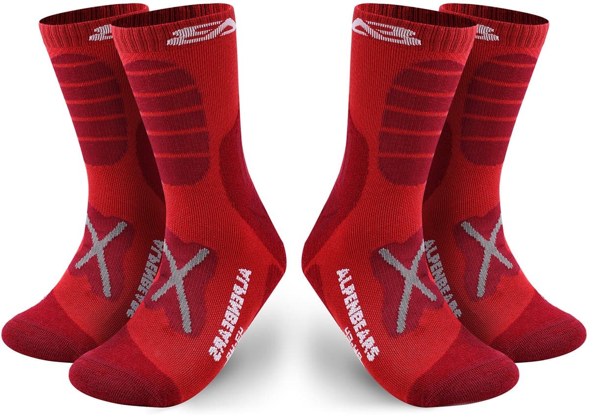 Alpen Bears Merino Wandelsokken – 2 Paar – Professionele Trekkingsokken voor Wandelen – Outdoor Sokken voor Dames, Heren & Kinderen – Warme Merino Wandelsokken – Functionele Sokken – Trekking Sportsokken (Rood, 43-48) — afbeelding 1