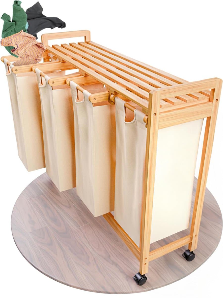 CLGP® Wassorteerder 4 Vakken - Wasmand - 200L - Biege — afbeelding 1