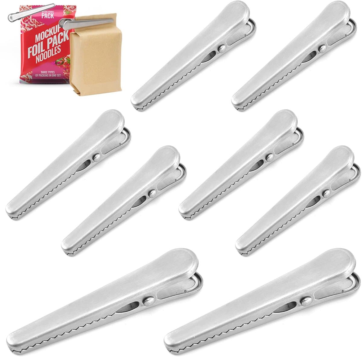 Ibenzoa® Set van 10 Roestvrijstalen Voedselclips voor Zakken in Diverse Maten, Zilver — afbeelding 1