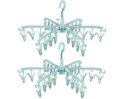 Draaibaar droogrek met 24 pinnen voor het drogen van sokken, lingerie, babykleding en handdoeken - Set van 2 (Groen)