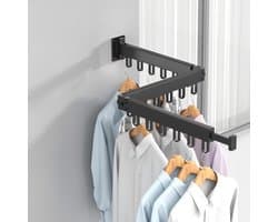 Foldable Wall Mounted Drying Rack with Hooks Strong Clothes Airer Indoor Outdoor Space Saving Drying Racks for Balcony Bathroom Bedroom (Black 3-fold)