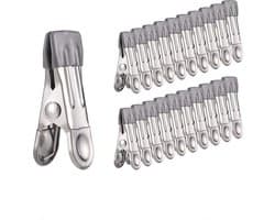 30 roestvrijstalen wasknijpers, multifunctionele antislip metalen wasknijpers, te gebruiken voor het vastklemmen van sokken, schoenen, handdoeken, voedselverpakkingen en foto's (grijs).