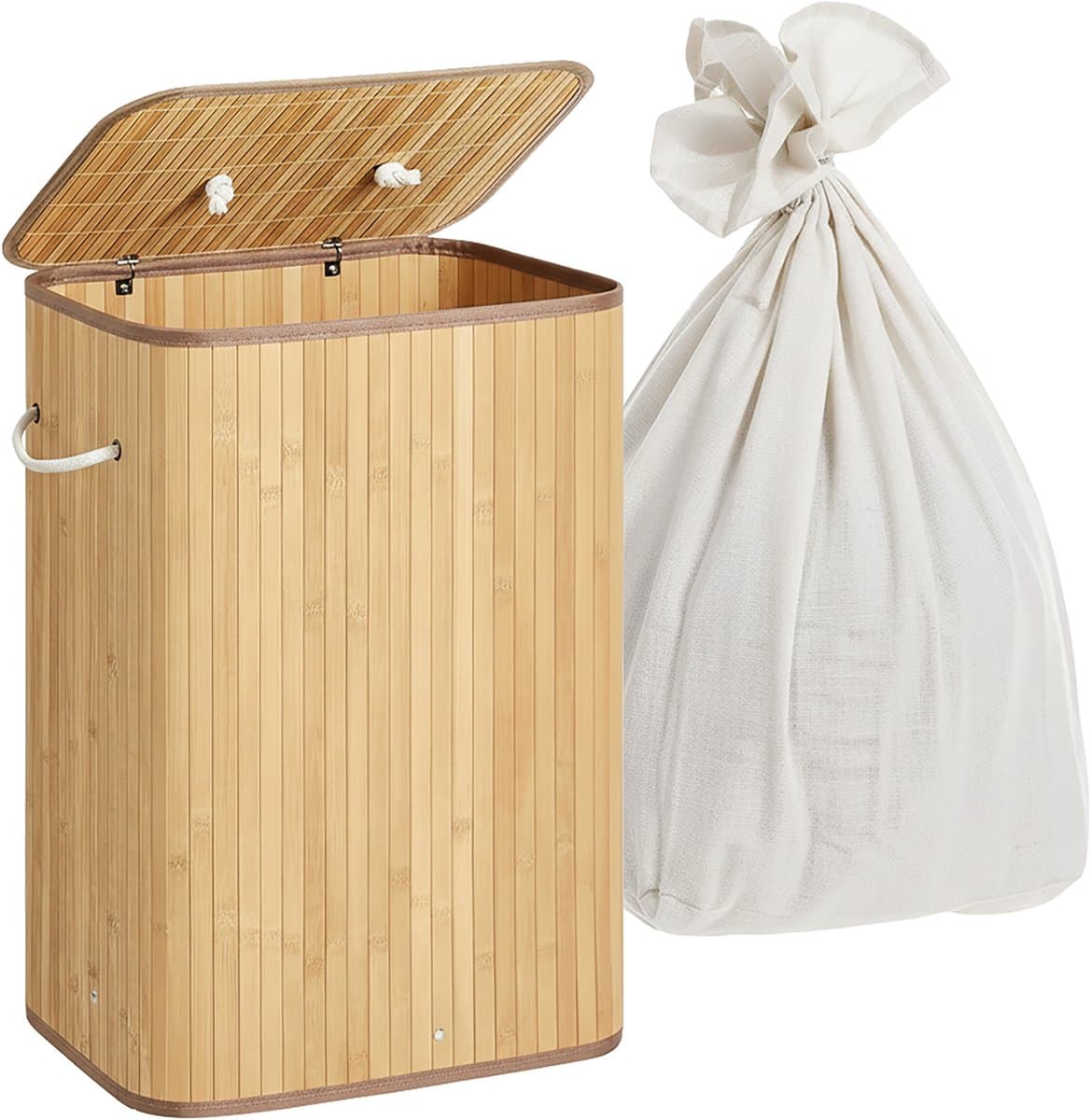 Wasmand 2 vakken - 105 l - bamboe - opvouwbaar — afbeelding 1